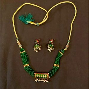 Green Tibetan necklace and earrings set